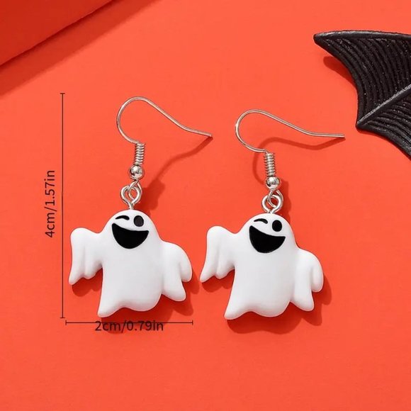 Ghost Earrings Dangle Halloween Cute Winking Party Costume Puffy Whimsical - Picture 3 of 4